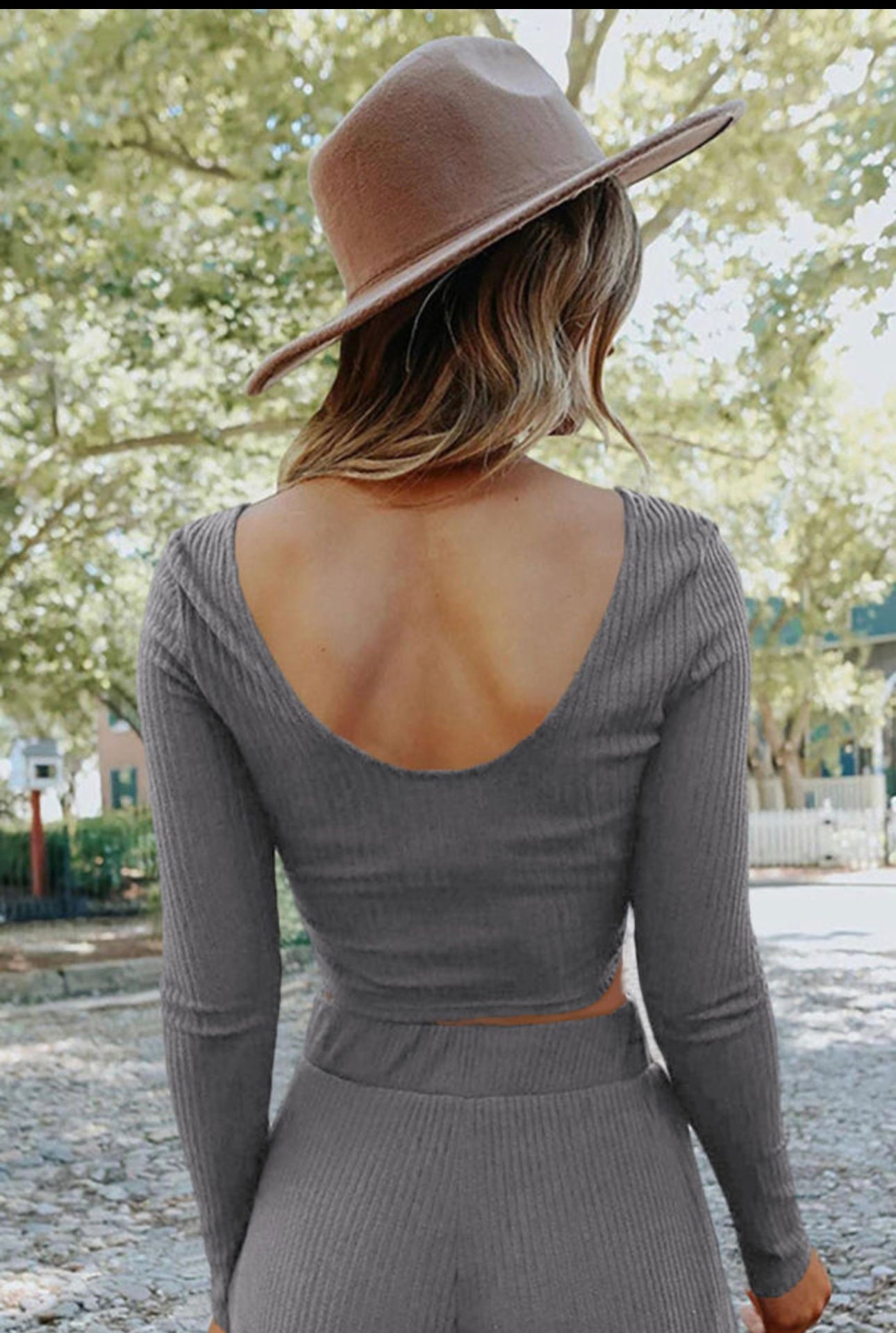Solid Color Ribbed Crop Top Long Pants Set