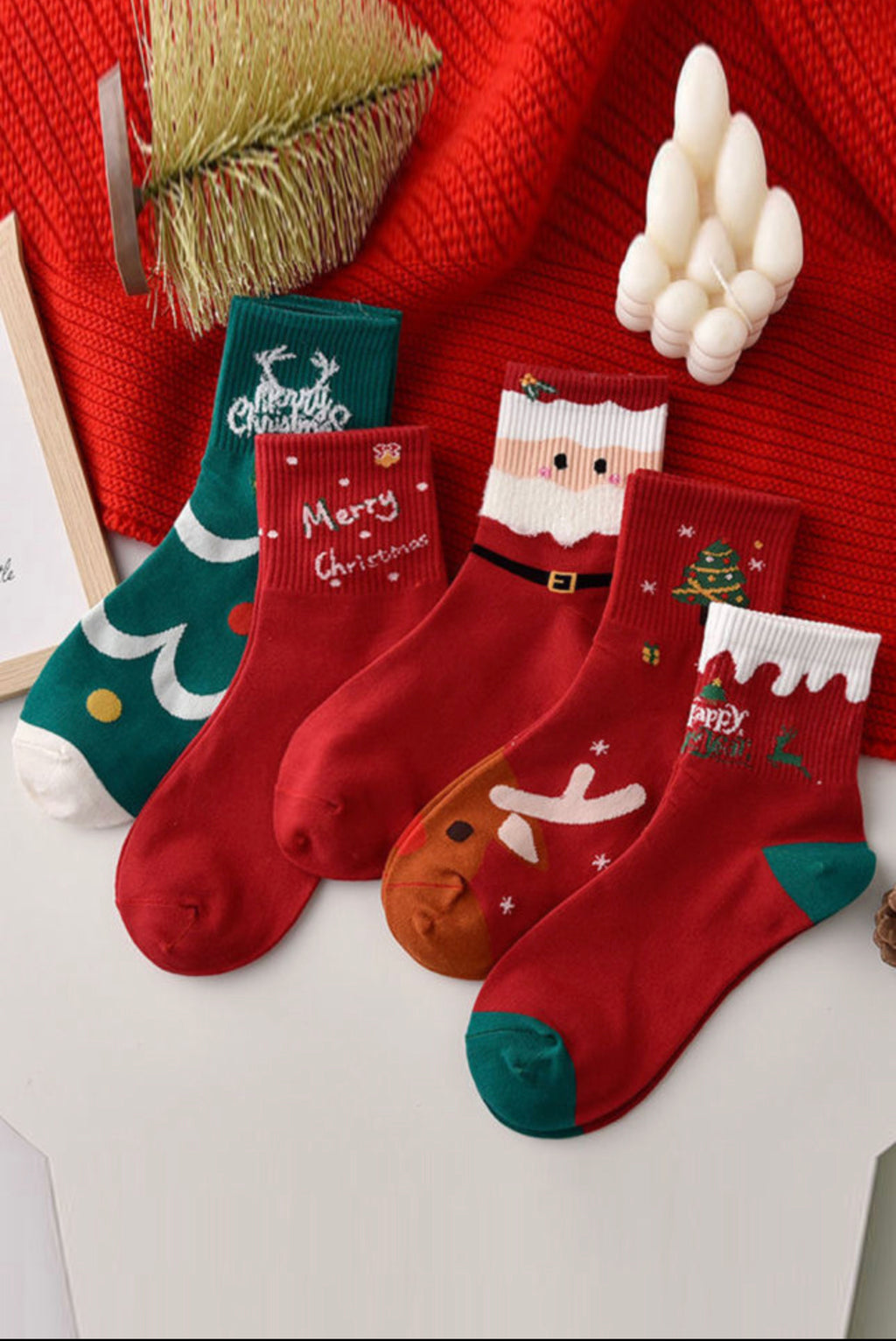 Festive Merry Christmas Cartoon Print Socks