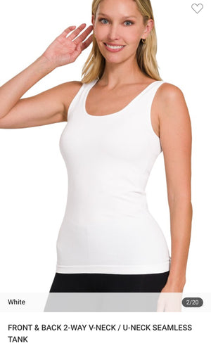 FRONT & BACK 2-WAY V-NECK / U-NECK SEAMLESS TANK-Black