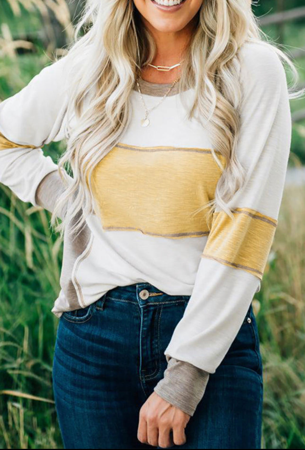 White Color Block Exposed Seam Raglan Sleeve Top