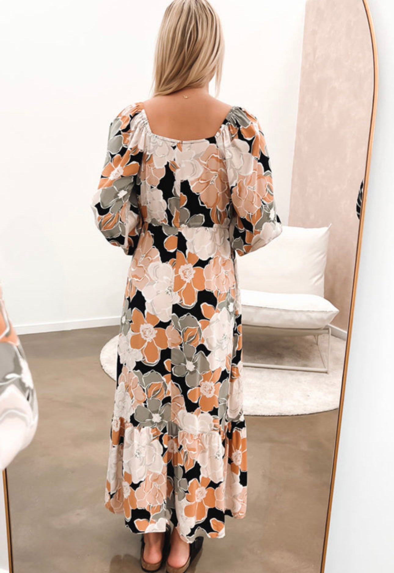 Tie Waist Puff Sleeve Bold Floral Maxi Dress