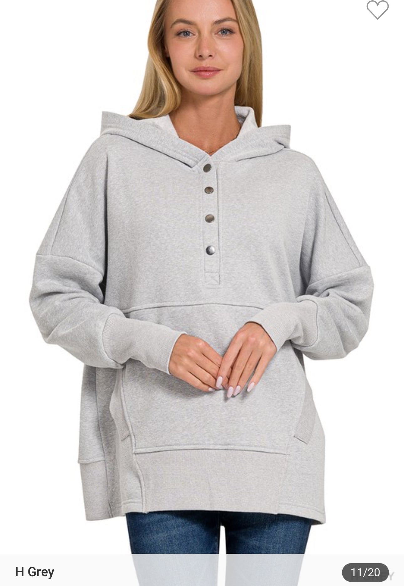 HALF BUTTON FLEECE HOODED PULLOVER	H GREY