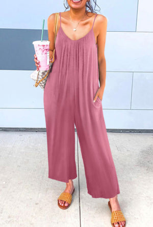 Spaghetti Straps Wide Leg Pocketed Jumpsuits