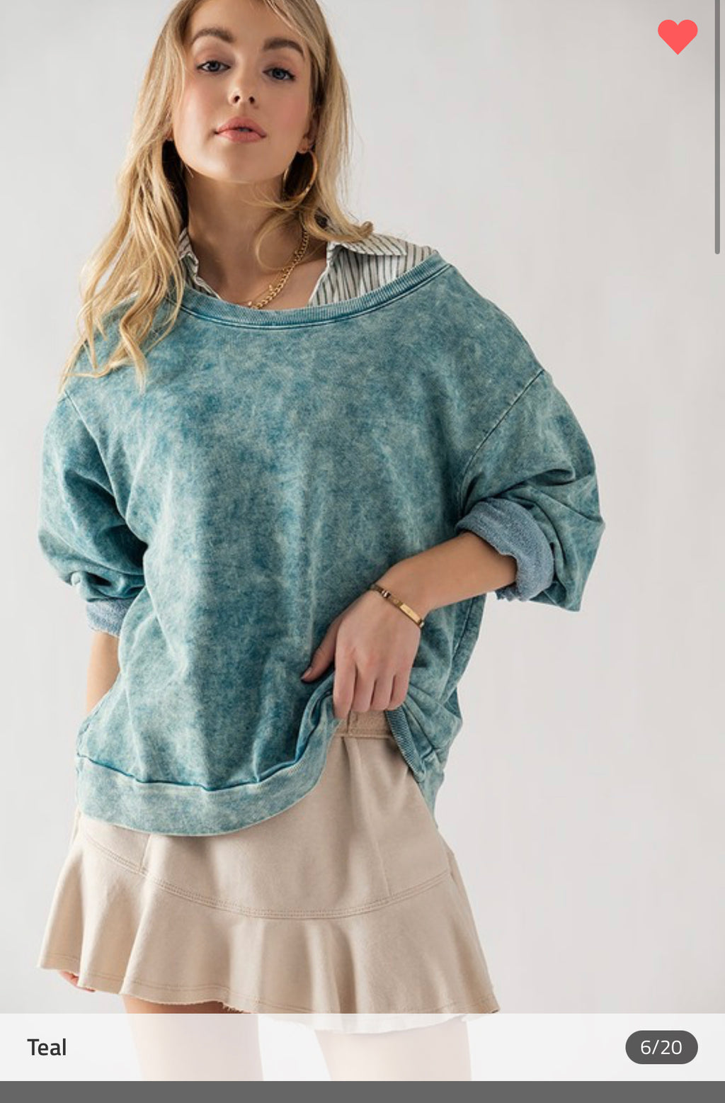 VINTAGE WASHED CREW NECK FRENCH TERRY SWEATSHIRT-TEAL