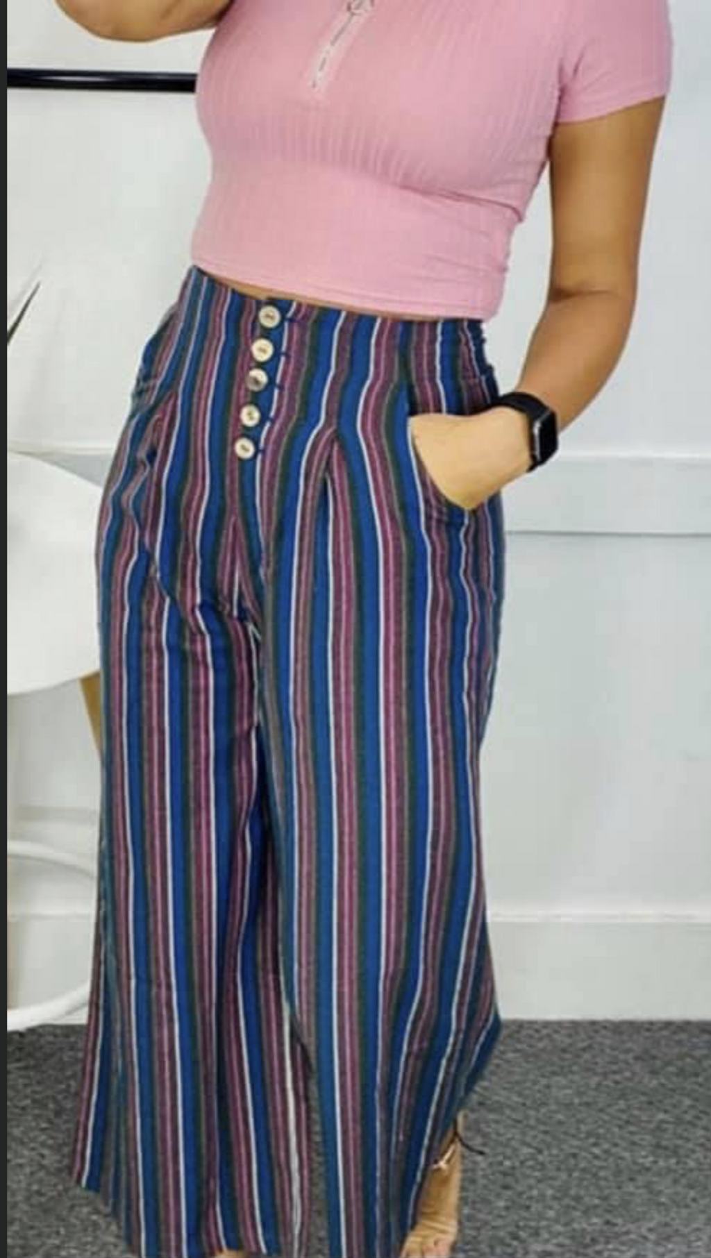 Multi Colored Stripe Pants with Wide Legs