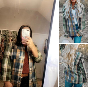 Green Chest Pocket Plaid Shacket